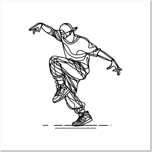 Hip Hop Male dancer - Black one line art Posters and Art